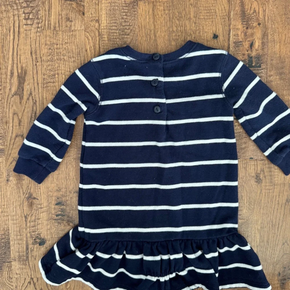 Ralph Lauren Striped Bear Patch Ruffle Bonjour‎ Dress Baby Girl Size 6 Months I
